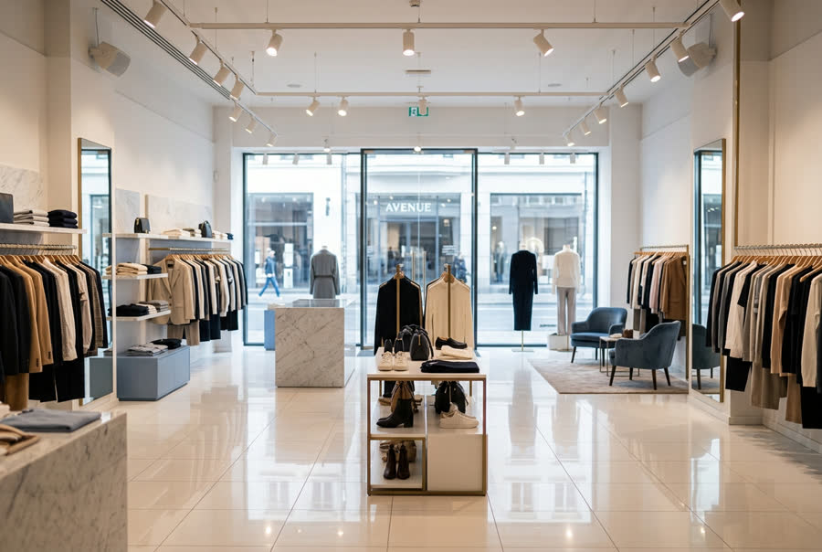 Winkelvloer die glanzend schoon is voor openingstijd